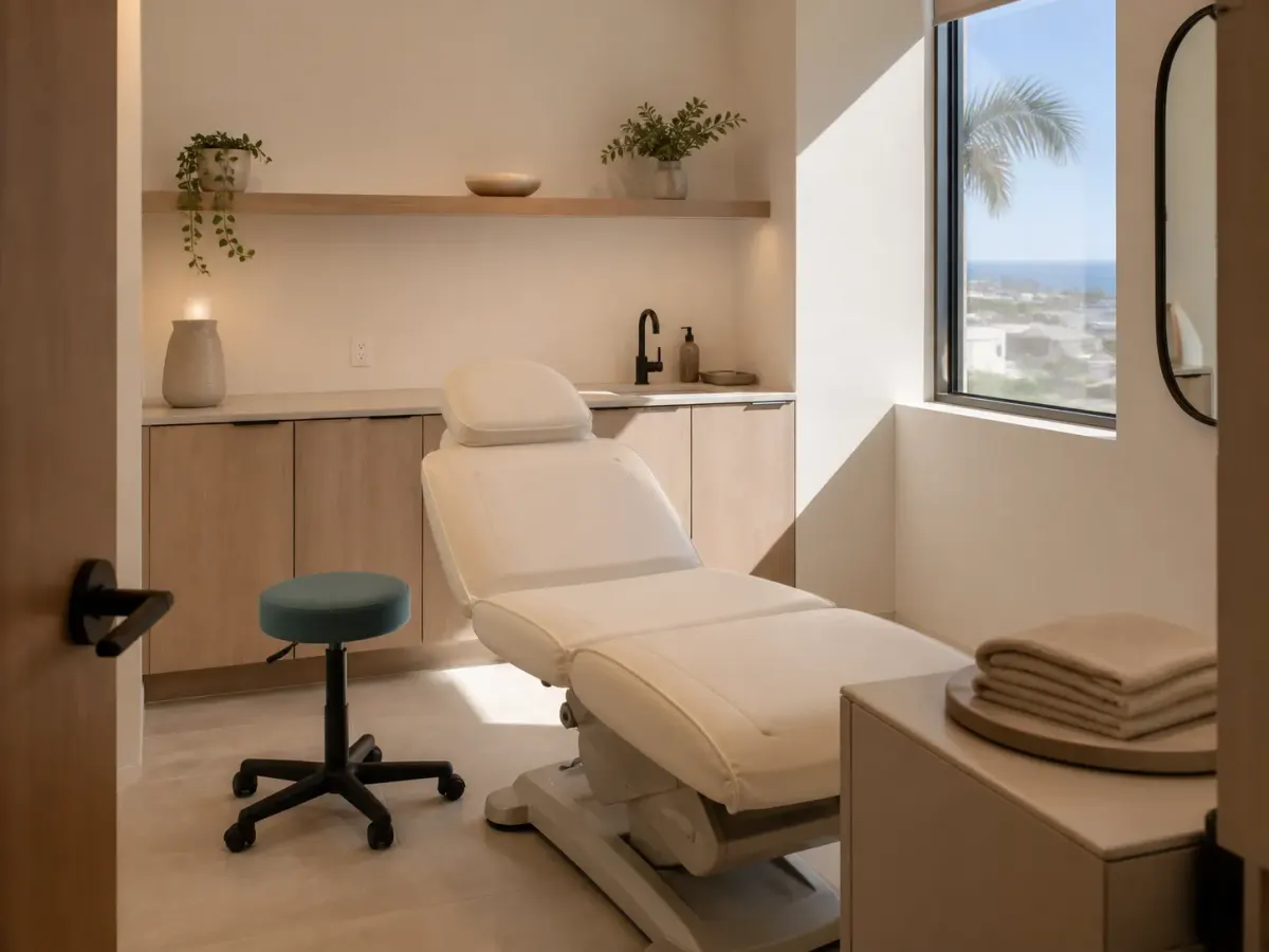 Sala de tratamiento vacía y ordenada en Ensenada.